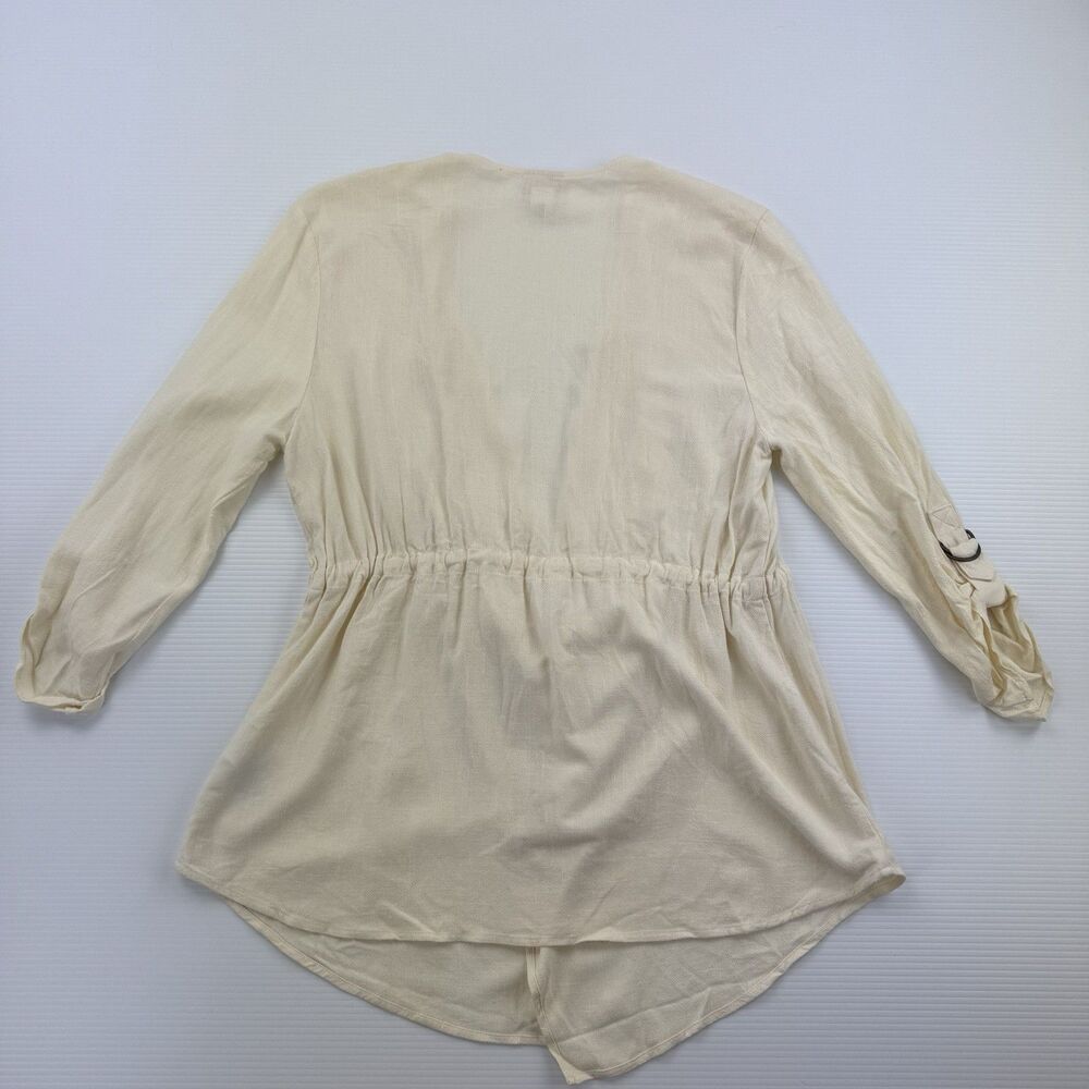 Ruby Rd Ivory Drape Front Cardigan Jacket Linen Blend Boho Size L Minimalist - Picture 6 of 14